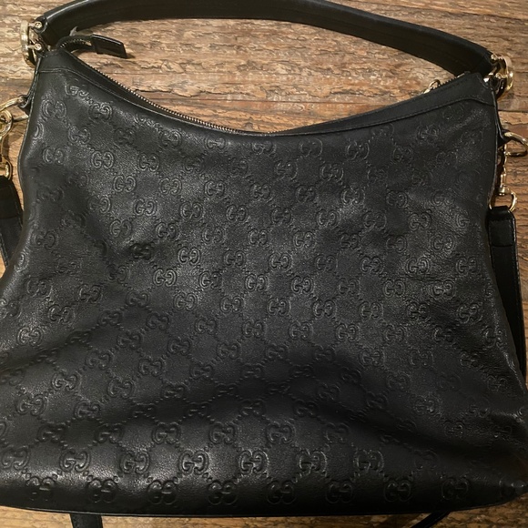 Gucci Hobo Black Leather Monogram - Picture 1 of 13